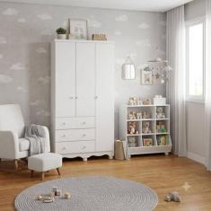 Guarda Roupa Infantil 03 portas Junior 100% MDF Moveis Peroba, BRANCO
