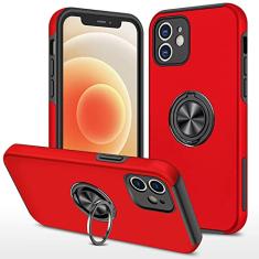 Capa de silicone para iPhone 14 13 Mini 12 Pro 11 XR XS Max X 6 6S 7 8 Plus Armor Magnetic Metal Ring Stand Phone Case, red, iPhone 6 (6S) Plus