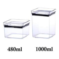 2 Potes Herméticos quadrado 480ml e 1000ml para armazenamento de alimentos
