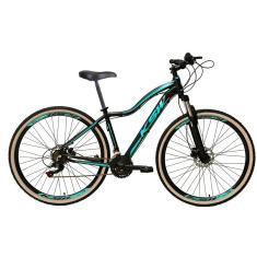Bicicleta Feminina Aro 29 Ksw Mwza 24v Freio a Disco Garfo Com Suspensão Mtb 29 Alumínio Pneu com Faixa Bege - Preto/Azul