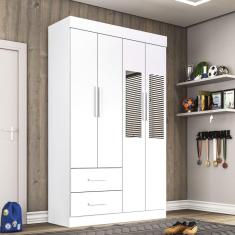 Guarda Roupa Solteiro  Com Espelho 4 Portas 2 Gavetas New Verona Sallêto Móveis - Branco