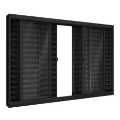 Janela de Aço Veneziana de Correr Central 6 Folhas 100x200cm Aço Pronto Riobras Preto