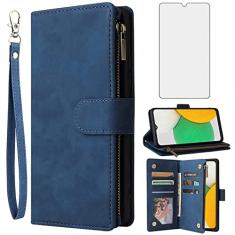 Asuwish Capa carteira compatível com Samsung Galaxy A03, protetor de tela de vidro temperado e capa flip de couro, suporte para cartão, acessórios de celular TPU, capas de telefone para Gaxaly A 03