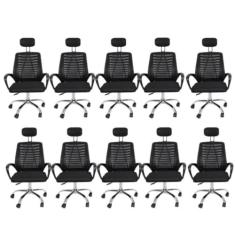 Kit 10 Cadeiras Office Presidente com Encosto e Rodízios Cádis Preto