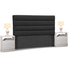 Cabeceira Cama Box Casal King 195cm Greta Suede Preto e 2 Criados Bran