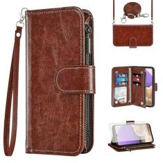 Asuwish Capa de celular para Samsung Galaxy A22 5G carteira celular com protetor de tela de vidro temperado alça transversal flip zíper suporte para cartão de crédito TPU slot suporte A 22 22A A22s G5