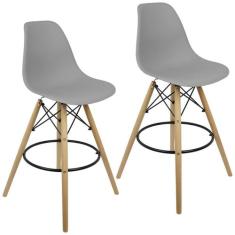 Kit 2 Banquetas Charles Eames Eiffel Wood Design Base Fixa Madeira - L