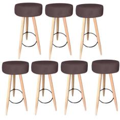 Kit 07 Banqueta Alta Flora Pés Palito em Madeira Branco  Bar Bistrô Co