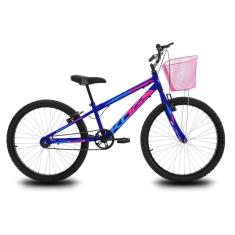 Bicicleta Infantil Aro 24 KOG Feminina com Cestinha Cor Azul Signos Rosa