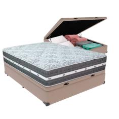 Cama Box Baú Bege e Colchão Black Graphite Molas Ensacadas Casal 138x188X27 Anjos