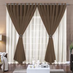 Cortina 3 Mts Voal Sala Quarto Para Trilho Comum Tabaco Barata