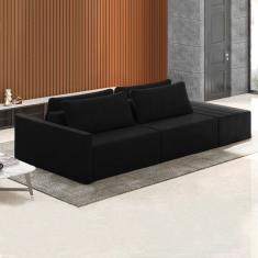 Sofá Ilha Modulado Milos 232cm Puff Lateral Veludo Preto G33 - Gran Belo