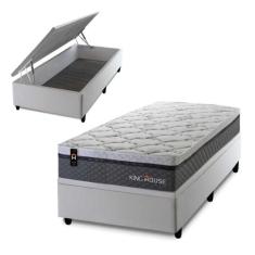 Conjunto Box Baú Benton Cinza 96x203x78 c/ Molas Ensacadas - King Hous