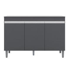 Balcão Gabinete Para Pia 120cm 3 Portas Com Tampo Manu Cinza - AJL Móveis