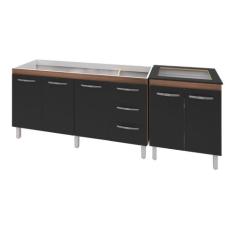 Armário Cozinha Gabinete Pia De 140 cm Carina Com Balcão Cooktop 4 Boc