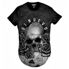 Camiseta Swag Caveira com Rosas Black and White Thug Life - Di Nuevo, 