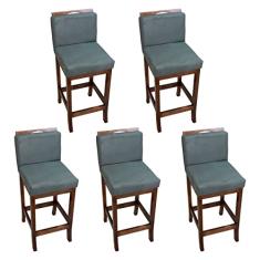 Kit 5 Banquetas Média Estofada para Bancada Gourmet 38 x 88Cm Turim Madeira Maciça Suede Cinza - CCS