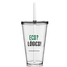 2 Copos com Tampa e Canudo Personalizados Eco Logico