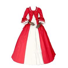 Vestido de baile feminino rococó, vestido de baile gótico vitoriano do século 18, Vermelho e branco., 3XG