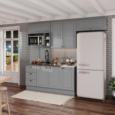 Cozinha Compacta 7 Portas 3 Gavetas Emily Cinza/Calcare