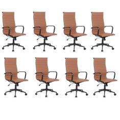 Conjunto 8 Cadeiras de Escritório Presidente Sevilha com Base Office aço preto Rivatti Marrom