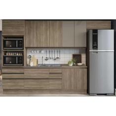 Cozinha Compacta Maxxi 7 Peças (1 Paneleiro + 3 Aéreos + 2 Balcões + 1 Complemento ) CZ218 Nogal - Kappesberg