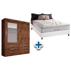 Cama Box Casal + Colchão American Herval + Guarda Roupa Sonare Canela
