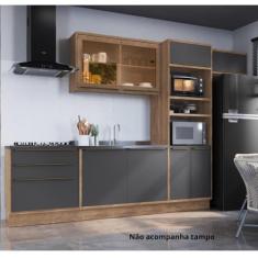 Cozinha Completa com Vidro Reflecta 5 Peças 8 Portas Viena Freijó/Grafito