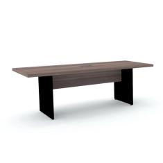 Mesa de Reunião com Caixa de Tomada Retangular 200x90 cm Pé Painel PE40 em MDP Cor Walnut Base Preta