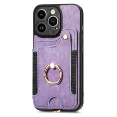 Capa de telefone de couro com anel de dedo para iPhone 15 Pro Max 14 13 12 11 Pro Max 15 Plus 13 Pro Capa com compartimento para cartão carteira, roxa, para iPhone 11Pro Max