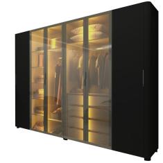 Guarda Roupa Casal 6 Portas 4 Reflecta Com LED Innova Preto Acetinado - Gelius Móveis