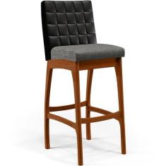 Banqueta Alta Cozinha Sala De Jantar Fixa Mila B04 Corano Preto Linho 