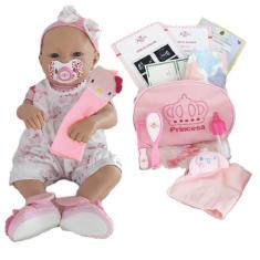Boneca Bebê Mamãe Reborn Enxoval Completo Bolsa + Pelúcia