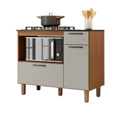 Balcão para Cooktop 5 Bocas 2 Portas 1 Gaveta Master Cinamomo / Preto Catedral