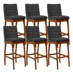 Kit 06 Banquetas Altas Para Cozinha Sala De Jantar Fixa Mila L02 Boucl