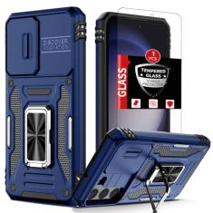 FRLMOOES Capa para Samsung Galaxy S23 FE com 2 protetores de tela, capa de câmera deslizante embutida, com anel de suporte para S23FE, capa à prova de choque, antiarranhões, proteção resistente contra