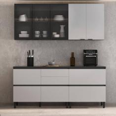 Cozinha Completa Itatiaia Lumina 200cm Em Madeira Mdf Grafite/fendi