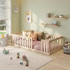 Cama Montessoriana Solteiro em Madeira Maciça com Grade Giulia Casatem