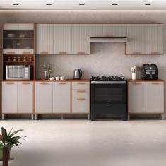 Cozinha Completa Itatiaia 2 Vidros 350cm Em Madeira Mdp Cinamomo Fendi Itafriz