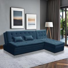 Sofá Cama King 5 Lugares 2,70m Alice Suede Azul Adonai Estofados