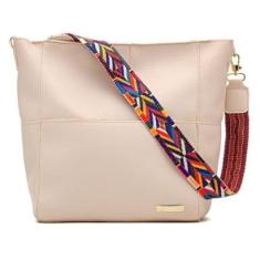 Bolsa Sacola Feminina Lisa com Alça Colorida Removivel e Ziper-Feminino