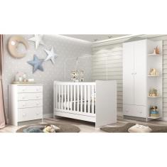 Quarto Infantil Completo Berço 4x1 c/ Colchão/Guarda-Roupa/Cômoda Multimóveis João e Maria FG3032 Bc