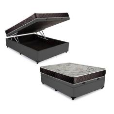 Cama Box Baú Casal Conforto Sintético Cinza + Colchão Casal Conforto Espuma D33 Com EPS 30x138x188