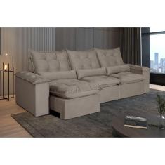 Sofá 5 Lugares Retrátil e Reclinável Atlantis Veludo Bege Castor