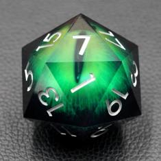 Sharp Edge Eyeball Large Single 50MM D20 Dice with Gift Case, Dragon Moving Eye Dice for Dungeons and Dragons (Green Black Dragon Eyeball)