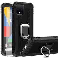 Asuwish Capa de telefone para Google Pixel 4 com protetor de tela de vidro temperado e suporte de anel fino suporte rígido híbrido celular robusto acessórios para celular Pixel4 Pixle quatro mulheres