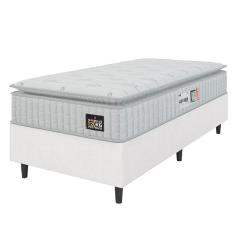 Cama Box Colchão Solteiro Espuma D33 Vangogh Pillow Top 88x188x67cm Linho Branco Hellen Branco