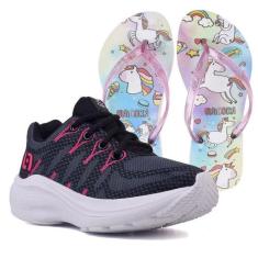 Tenis Infantil De Amarrar Meninas Leve Desenhos LIGHT + Chinelo - CALC