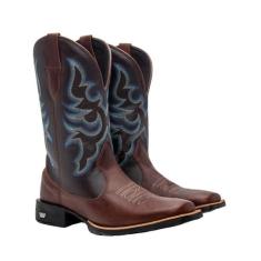 Bota Western Masculina Bico Quadrado em Couro Texas Gold Tribal Café, 