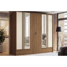 Guarda Roupa Casal 6 Portas e 5 Gavetas c/ Espelho Democrata jatoba/Ar